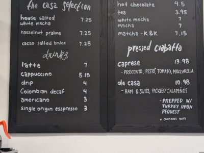 Casa Flores Cafe pressed ciabatta menu, photo 1 - December 2025