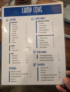 Camp Cove drinks menu, photo 1 - July 2025