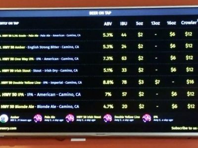 Hwy 50 Brewery beer menu, photo 1 - October 2019