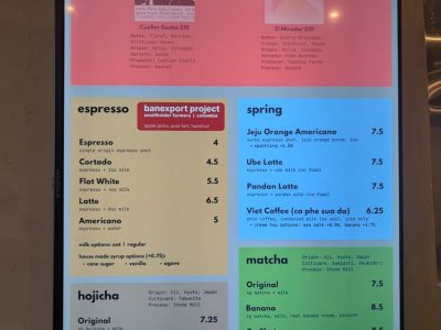 Haru Lab Coffee drinks menu, photo 1 - April 2026