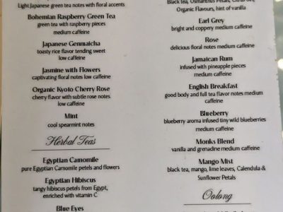 World Traveler Coffee Roasters tea menu, photo 1 - February 2023