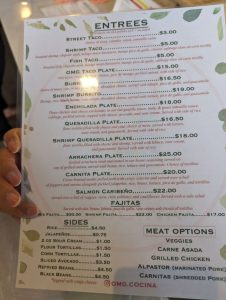 OMG Cocina dinner menu, photo 1 - August 2023