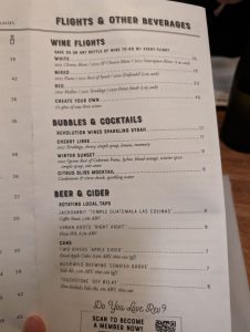 Revolution Winery & Kitchen beer menu, photo 1 - January 2024