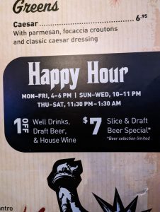 Uncle Vito’s Slice of NY happy hour menu, photo 1 - November 2022