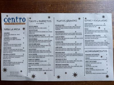 Centro Cocina Mexicana menu - January 2024