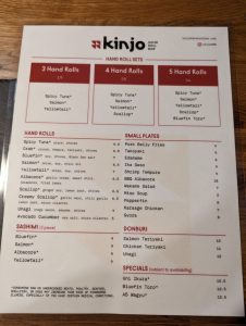 Kinjo Hand Roll Bar dinner menu, photo 1 - January 2023