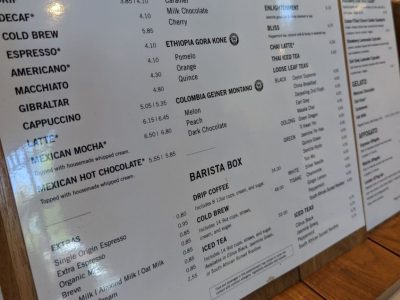 Temple Coffee coffee & tea menu, photo 1 - April 2023