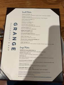 Grange Restaurant & Bar menu - October 2026