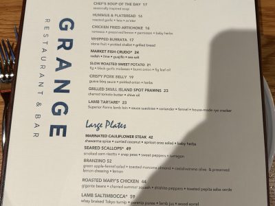 Grange Restaurant & Bar menu - October 2026