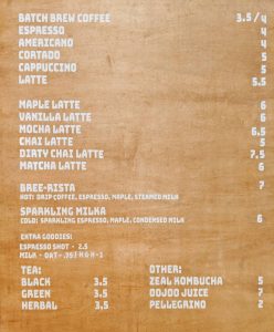 Milka Coffee Roasters drinks menu, photo 1 - May 2019