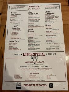 Sauced BBQ & Spirits lunch menu, photo 1 - October 2026