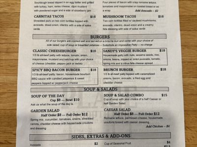 The Place on South Pine lunch menu, photo 1 - October 2023