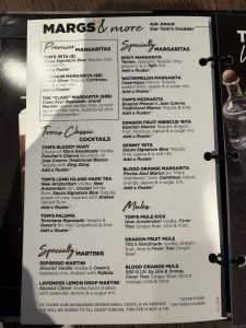 Tom’s Watch Bar cocktails menu, photo 1 - October 2026