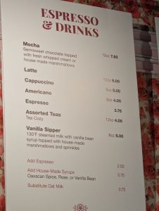 Ginger Elizabeth Chocolates drinks menu, photo 1 - July 2025